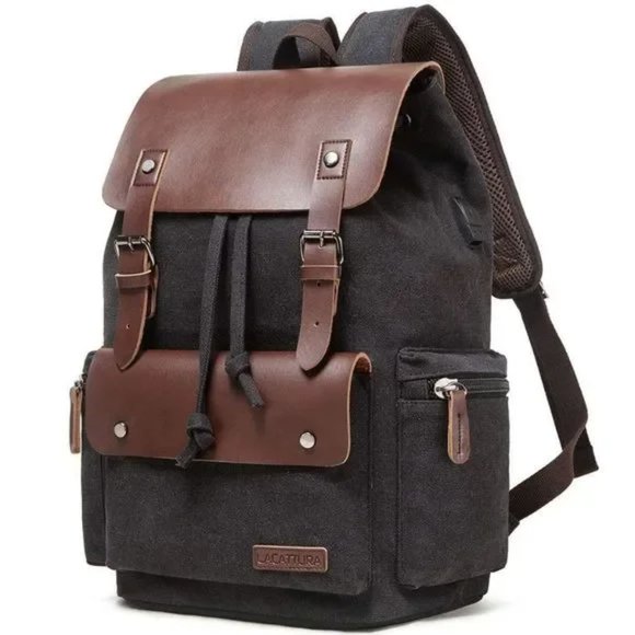 Boutique Other - New Vintage Denim Canvas x Leather Backpack Black